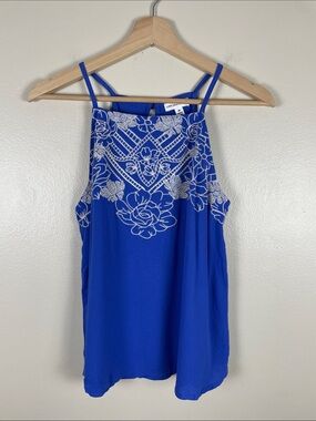 love on a hanger Cobalt Blue Halter Camisole with Grey Embroidery. NEW Medium